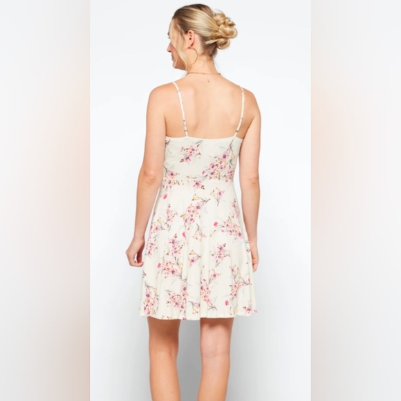 NWT Nine Britton Floral Knit mini cream coral Strappy skater beachy Dress sz XLP - Picture 3 of 14